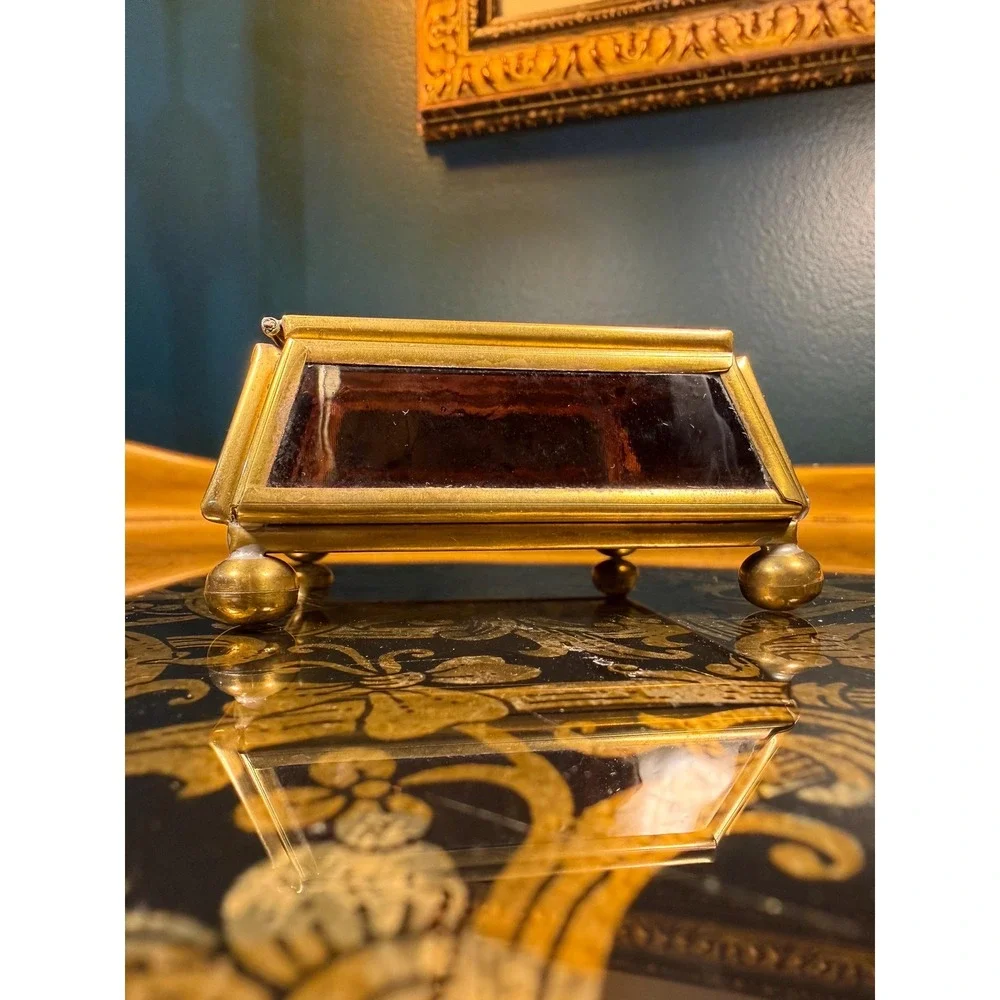 Vintage Brass & Purple‎ Glass Jewelry Box 3